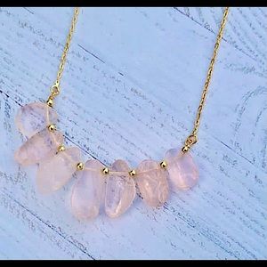 Raw rose quartz Crystal Necklace